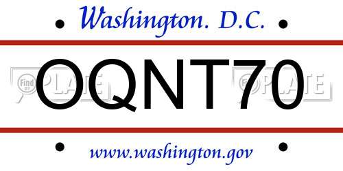 OQNT70 District Of Columbia License Plate