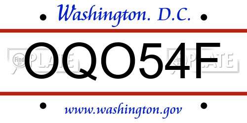OQO54F District Of Columbia License Plate