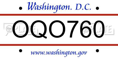OQO760 District Of Columbia License Plate