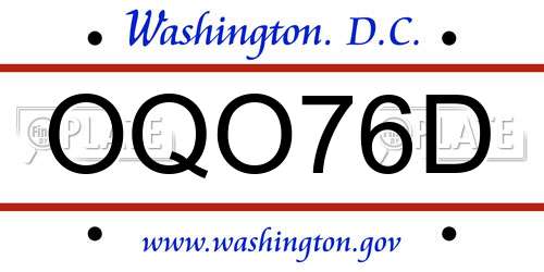 OQO76D District Of Columbia License Plate