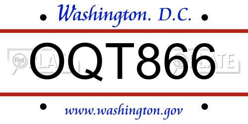 OQT866 District Of Columbia License Plate