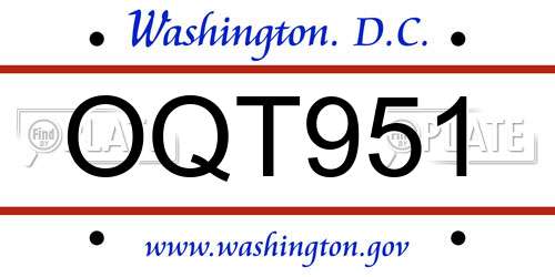 OQT951 District Of Columbia License Plate