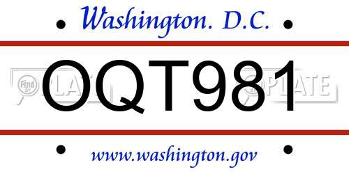 OQT981 District Of Columbia License Plate