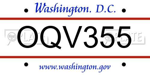 OQV355 District Of Columbia License Plate