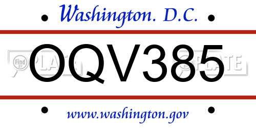 OQV385 District Of Columbia License Plate