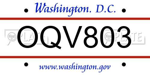 OQV803 District Of Columbia License Plate