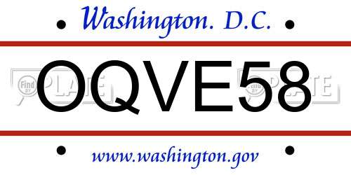 OQVE58 District Of Columbia License Plate