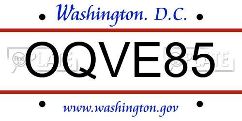 OQVE85 District Of Columbia License Plate