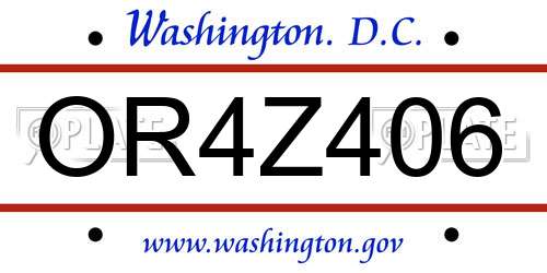 OR4Z406 District Of Columbia License Plate