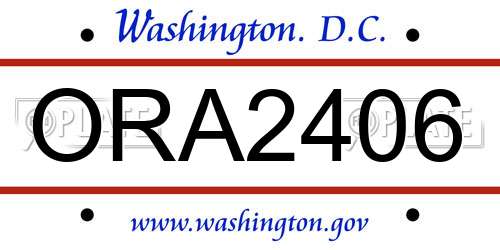 ORA2406 District Of Columbia License Plate