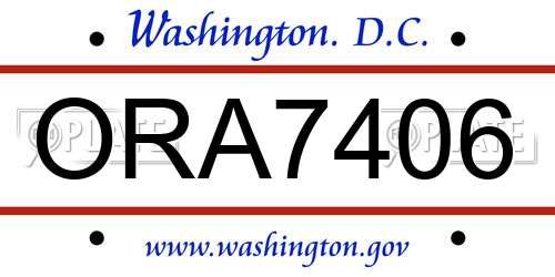 ORA7406 District Of Columbia License Plate