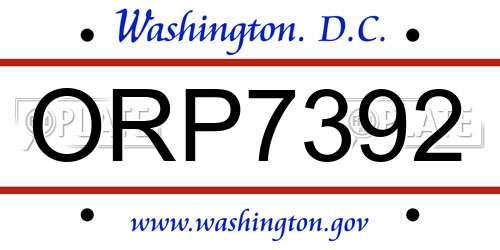 ORP7392 District Of Columbia License Plate