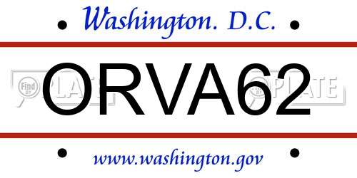 ORVA62 District Of Columbia License Plate