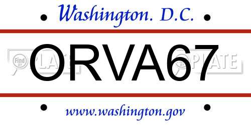 ORVA67 District Of Columbia License Plate