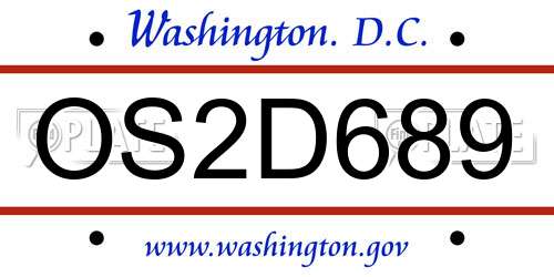 OS2D689 District Of Columbia License Plate