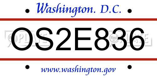 OS2E836 District Of Columbia License Plate