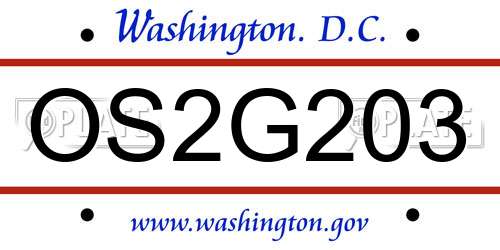 OS2G203 District Of Columbia License Plate