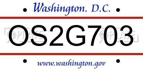 OS2G703 District Of Columbia License Plate