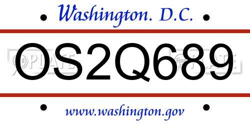 OS2Q689 District Of Columbia License Plate
