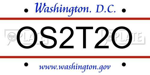 OS2T2O District Of Columbia License Plate
