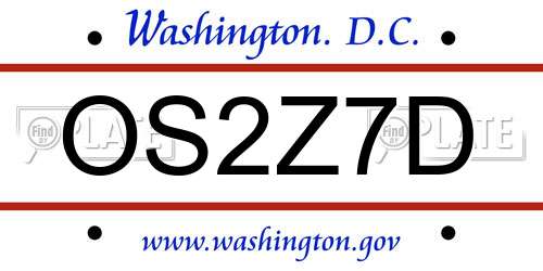 OS2Z7D District Of Columbia License Plate