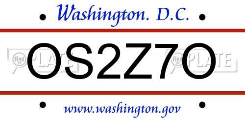 OS2Z7O District Of Columbia License Plate