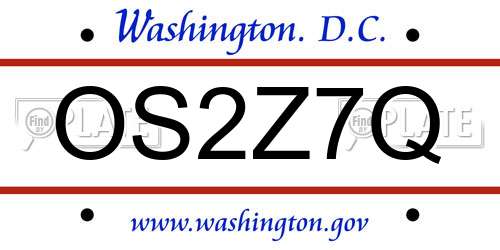 OS2Z7Q District Of Columbia License Plate