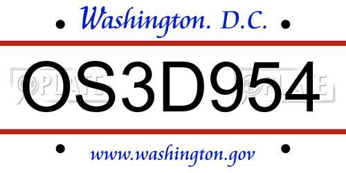 OS3D954 District Of Columbia License Plate