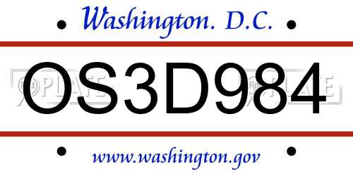 OS3D984 District Of Columbia License Plate