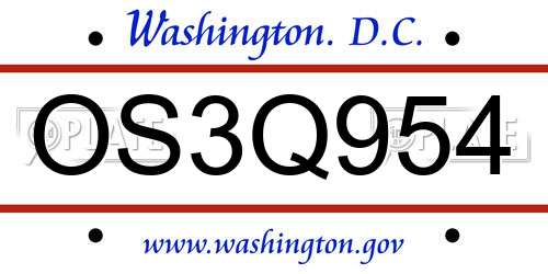 OS3Q954 District Of Columbia License Plate