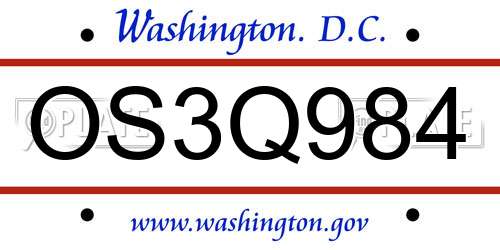 OS3Q984 District Of Columbia License Plate