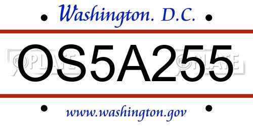 OS5A255 District Of Columbia License Plate