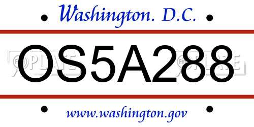 OS5A288 District Of Columbia License Plate