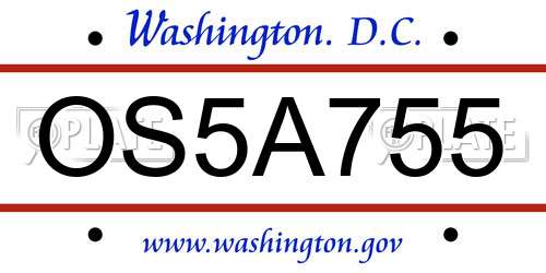 OS5A755 District Of Columbia License Plate
