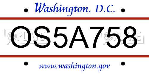 OS5A758 District Of Columbia License Plate