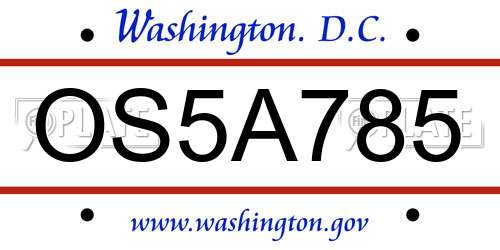 OS5A785 District Of Columbia License Plate