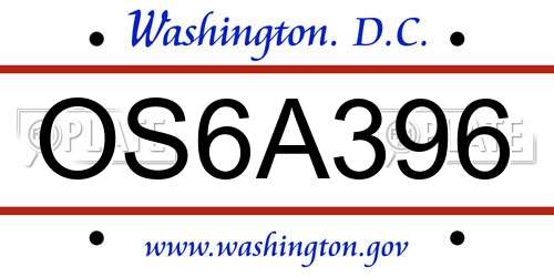 OS6A396 District Of Columbia License Plate
