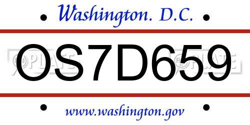 OS7D659 District Of Columbia License Plate