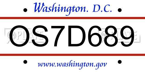 OS7D689 District Of Columbia License Plate