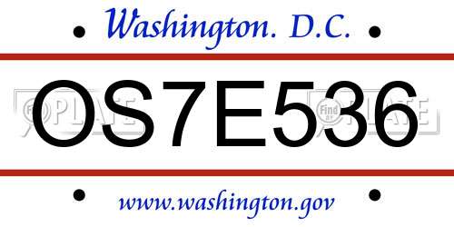 OS7E536 District Of Columbia License Plate