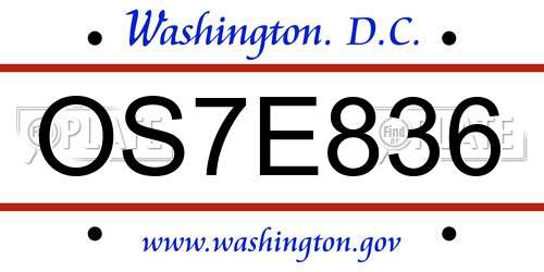 OS7E836 District Of Columbia License Plate