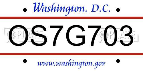 OS7G703 District Of Columbia License Plate