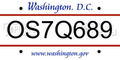 OS7Q689 District Of Columbia License Plate