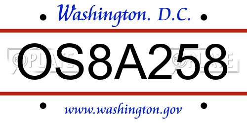 OS8A258 District Of Columbia License Plate