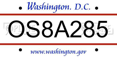 OS8A285 District Of Columbia License Plate