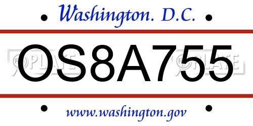 OS8A755 District Of Columbia License Plate