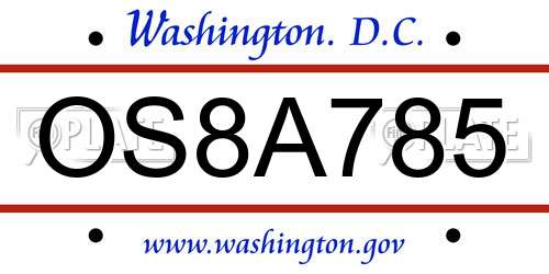 OS8A785 District Of Columbia License Plate