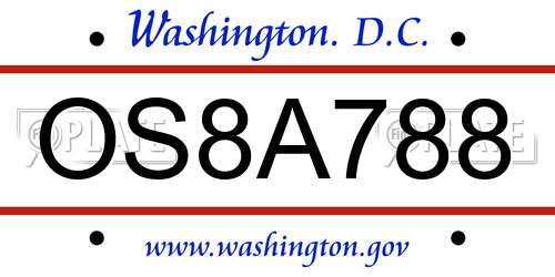 OS8A788 District Of Columbia License Plate