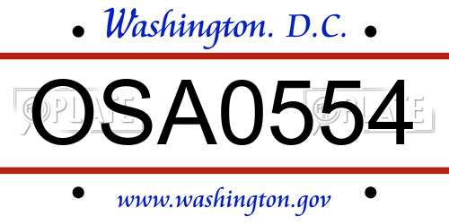 OSA0554 District Of Columbia License Plate
