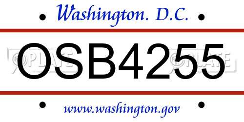 OSB4255 District Of Columbia License Plate